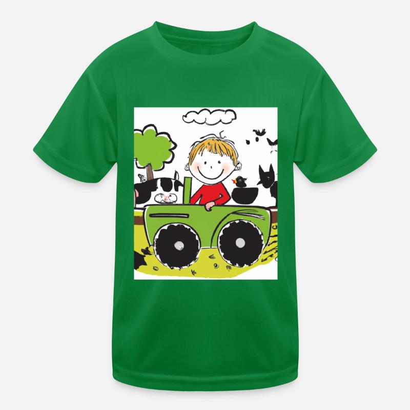 Green Tractor Birthday Farm Animals Kids Functional T-Shirt