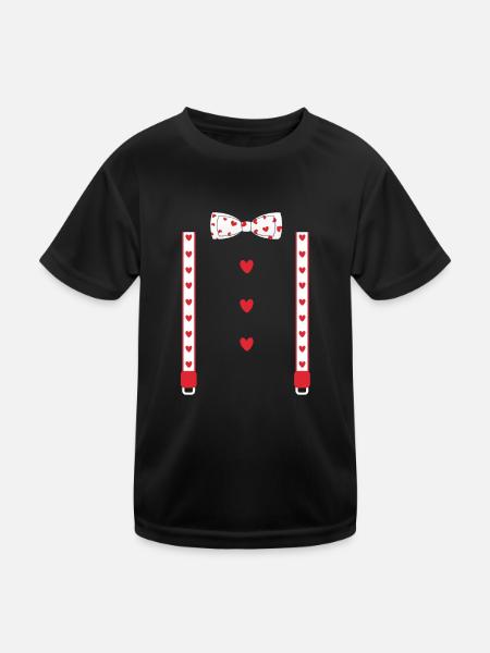 Valentine's Day suspenders and heart bow tie - Kids Functional T-Shirt - black - Front