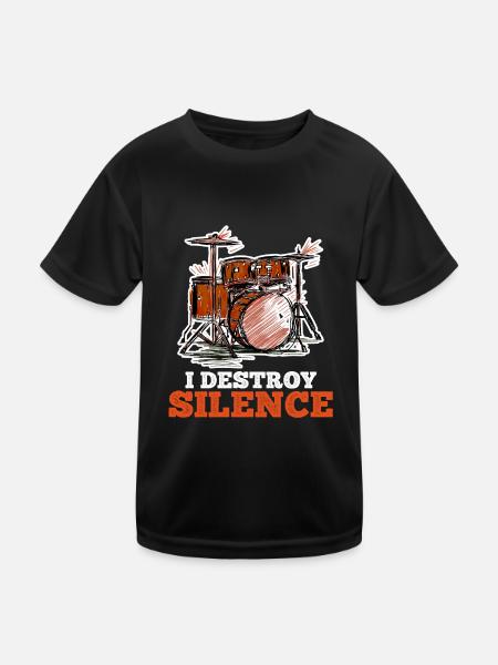 Ich zerstöre Stille mit meinem Schlagzeug - Kinder Funktions-T-Shirt - Schwarz - Vorne