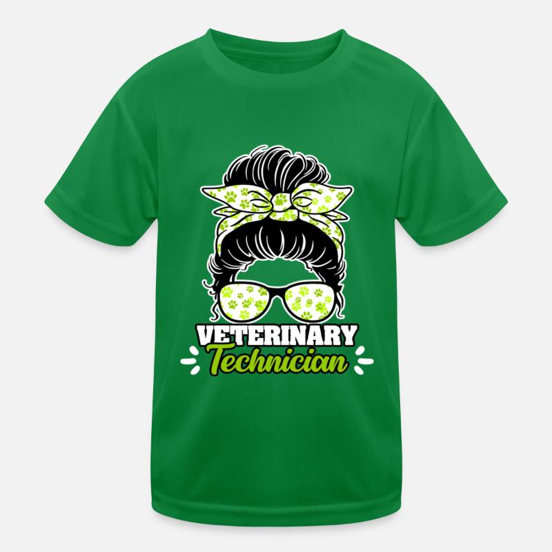 Veterinary Technician Messy Bun Kids Functional T-Shirt