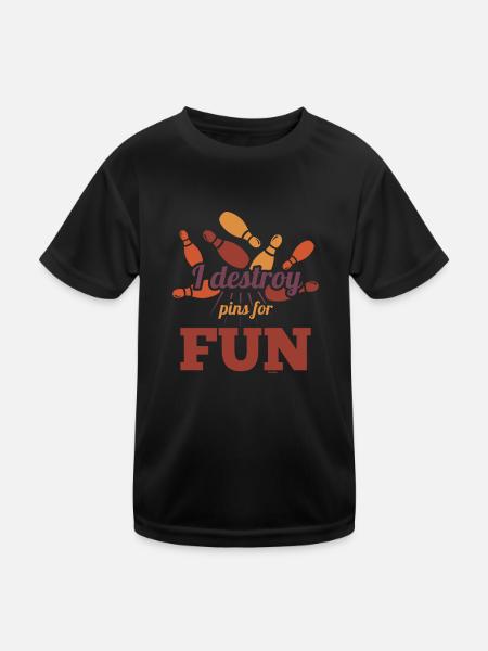 ich zerstöre Pins aus Spaß beim Bowling - Kinder Funktions-T-Shirt - Schwarz - Vorne