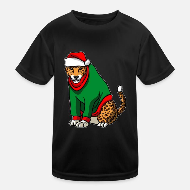 Leopard mit Christmas Sweater Kinder Funktions-T-Shirt