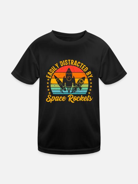 Easily Distracted By Space Rockets Space Travel Ro - Kinder Funktions-T-Shirt - Schwarz - Vorne