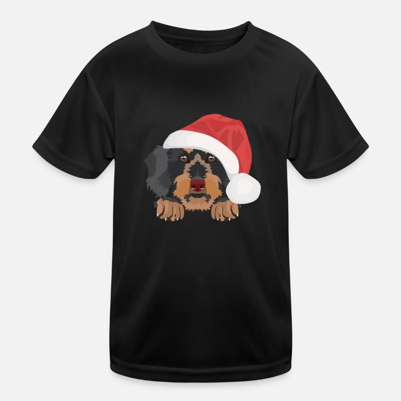 Teckel à poil dur Joyeux Noël T-shirt sport Enfant