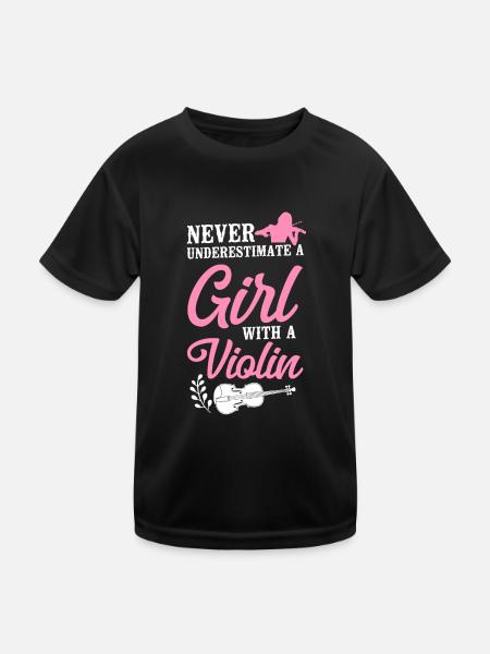 Violin Violinist Girl Never - Kinder Funktions-T-Shirt - Schwarz - Vorne