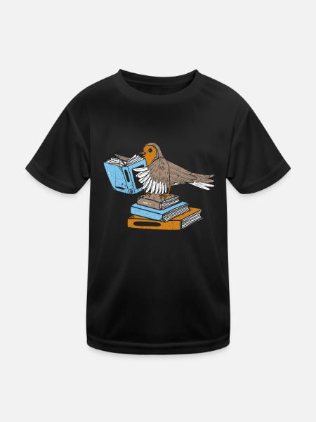 Rotkehlchen liest Vogelfreund Vogelfan Bücherliebh - Kinder Funktions-T-Shirt - Schwarz - Vorne