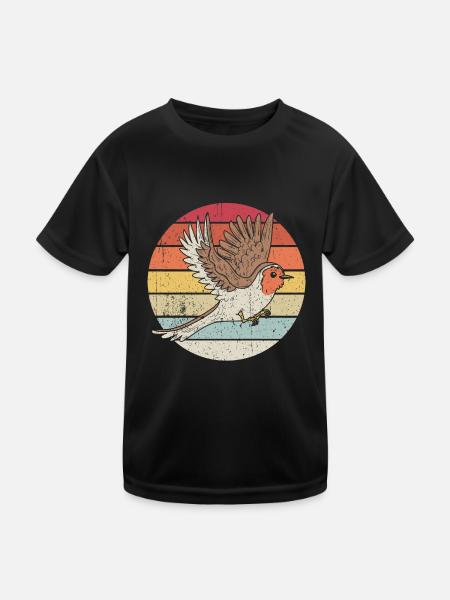 Rotkehlchen Vogelfreund Vogelfan Retro Natur Liebh - Kinder Funktions-T-Shirt - Schwarz - Vorne