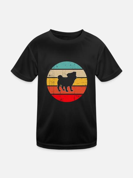 Mops Retro - Kinder Funktions-T-Shirt - Schwarz - Vorne