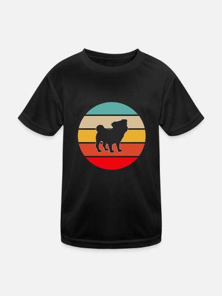 Mops Retro - Kinder Funktions-T-Shirt - Schwarz - Vorne