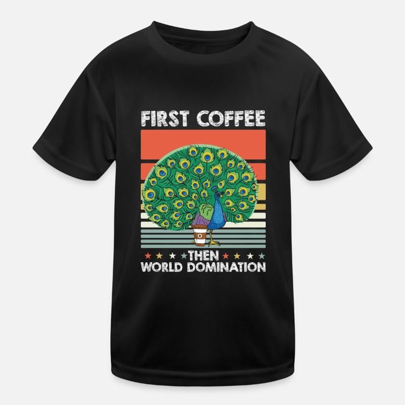 Pfau Vogel Kaffee Kinder Funktions-T-Shirt