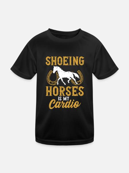 Schuhpferde ist mein Cardio - Kinder Funktions-T-Shirt - Schwarz - Vorne