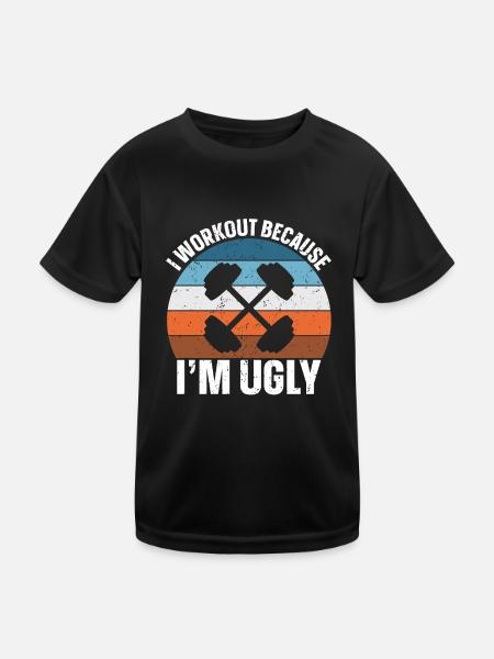 Ich trainiere, weil ich hässlich bin - Kinder Funktions-T-Shirt - Schwarz - Vorne