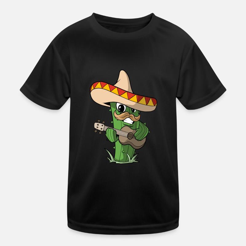 Kaktus mit Sombrero Gitarre Mexiko Kinder Funktions-T-Shirt