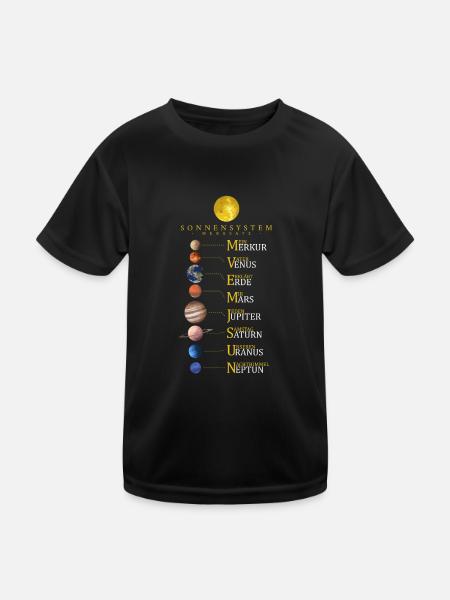 Sonnensystem Merksatz - Planeten - Weltraum - Kinder Funktions-T-Shirt - Schwarz - Vorne