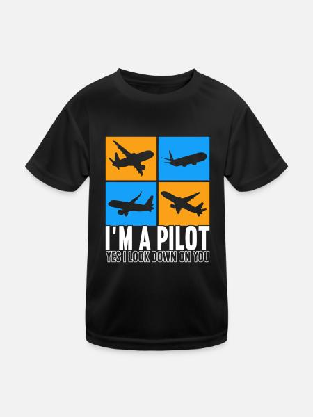 Pilot Flugzeug - Kinder Funktions-T-Shirt - Schwarz - Vorne