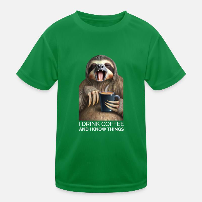 Faultier Kaffee Spruch Kinder Funktions-T-Shirt