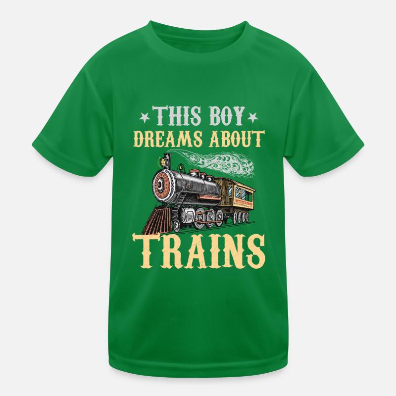 Train Saying Slogan - This Boy Dreams About Trains Kids Functional T-Shirt