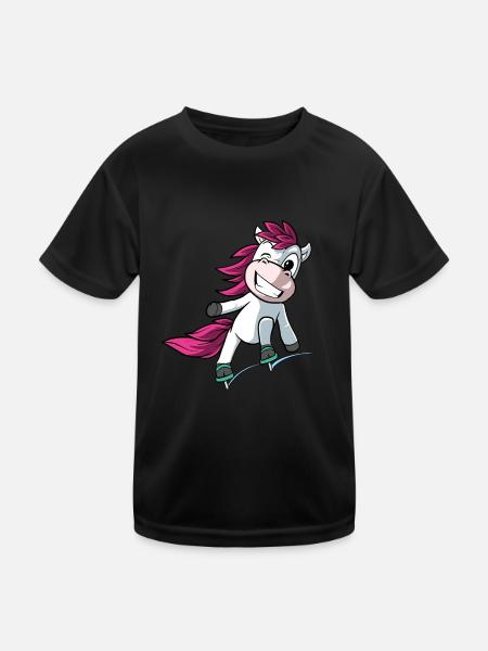 Eiskunstläuferin Einhorn Eislaufen - Kinder Funktions-T-Shirt - Schwarz - Vorne