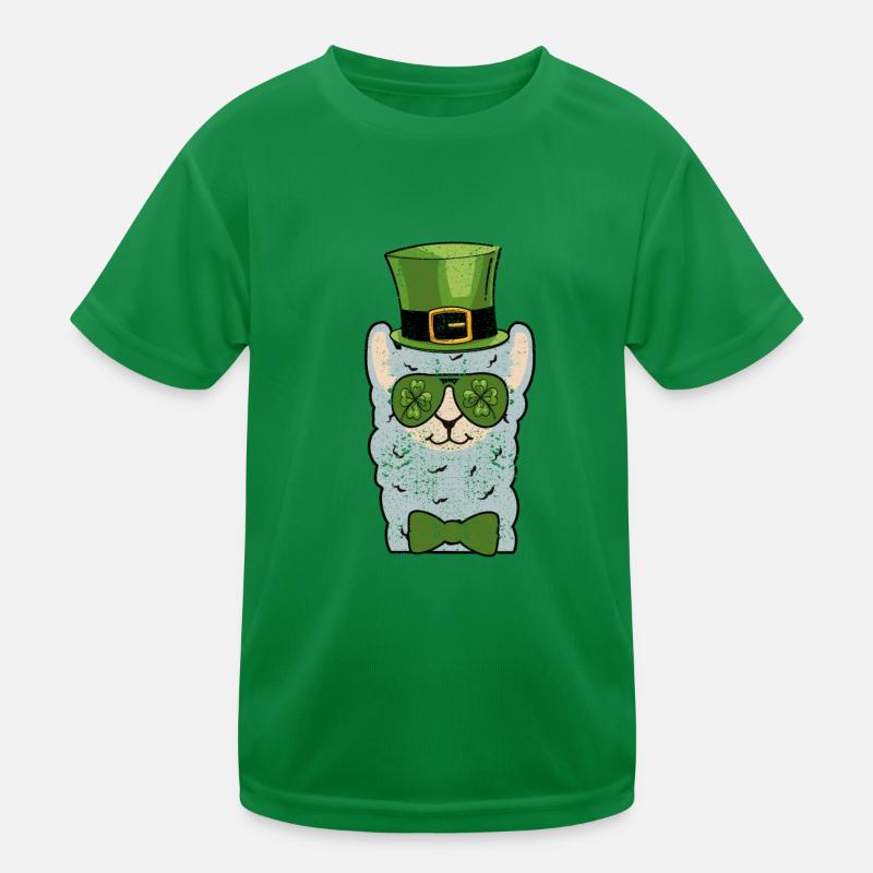 Leprechaun Llama Head Alpaca St Patrick's Day Animal Kids Functional T-Shirt