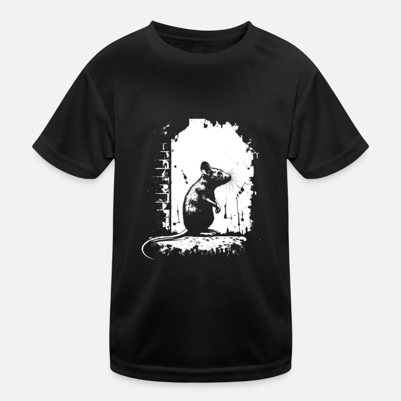 Rat Stencil Art White and Black Kids Functional T-Shirt