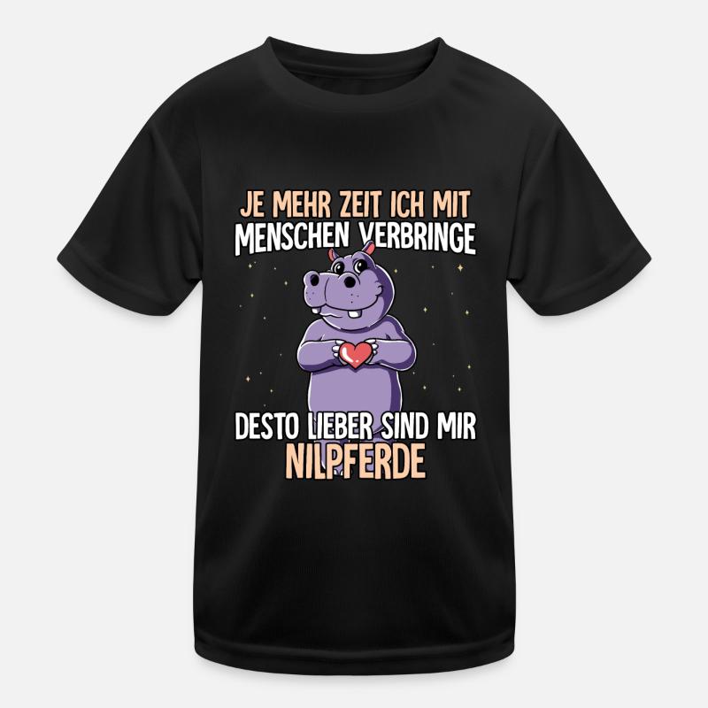 Nilpferd - Kinder Funktions-T-Shirt - Schwarz