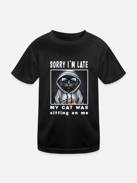Désolé d’être en retard, mon chat était assis sur moi - T-shirt sport Enfant - noir - Devant