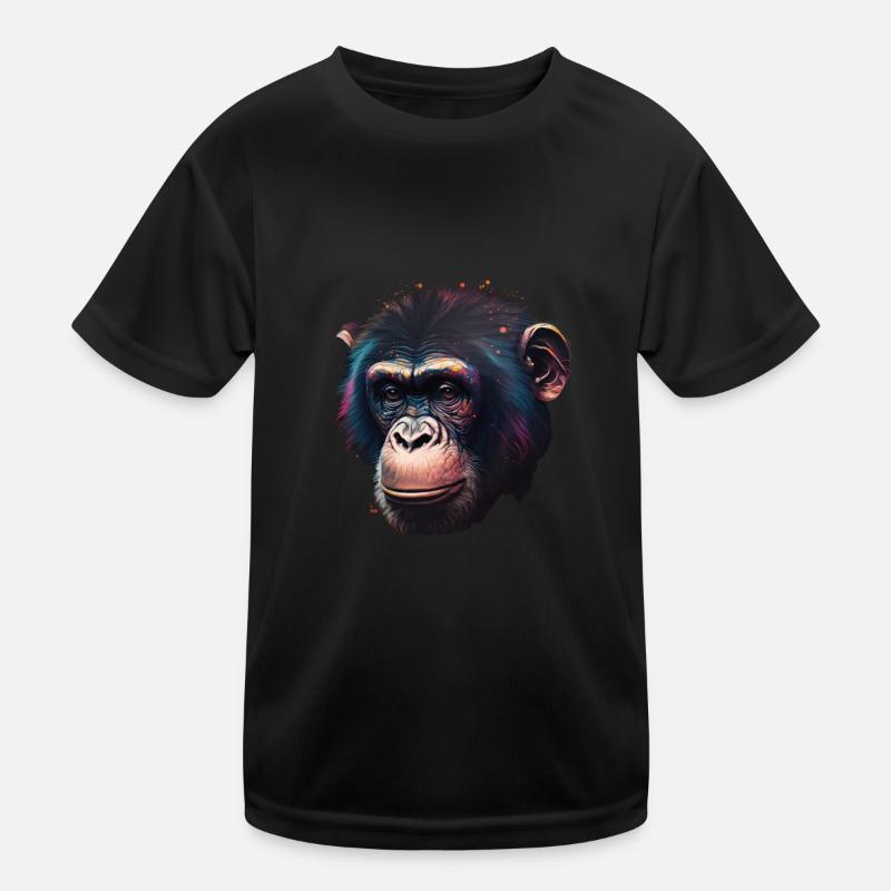 Schimpansen Affe Porträt - Kinder Funktions-T-Shirt - Schwarz