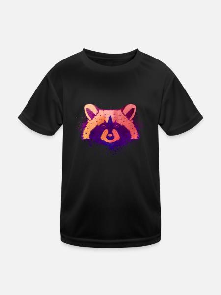 Raccoon with watercolors - Funny raccoon - Kids Functional T-Shirt - black - Front