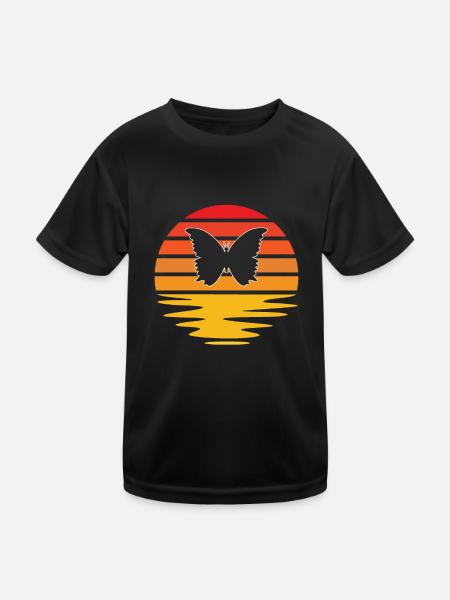 Schmetterling Retro - Kinder Funktions-T-Shirt - Schwarz - Vorne