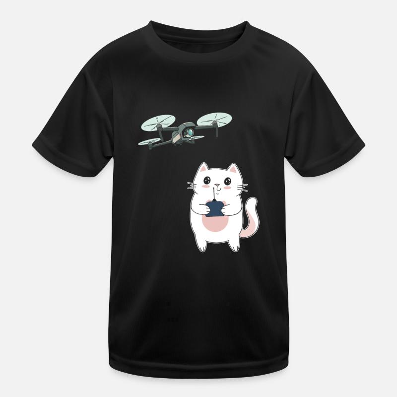 Quadcopter Drone Pilot Cat Drone Pilot - Kinder Funktions-T-Shirt - Schwarz