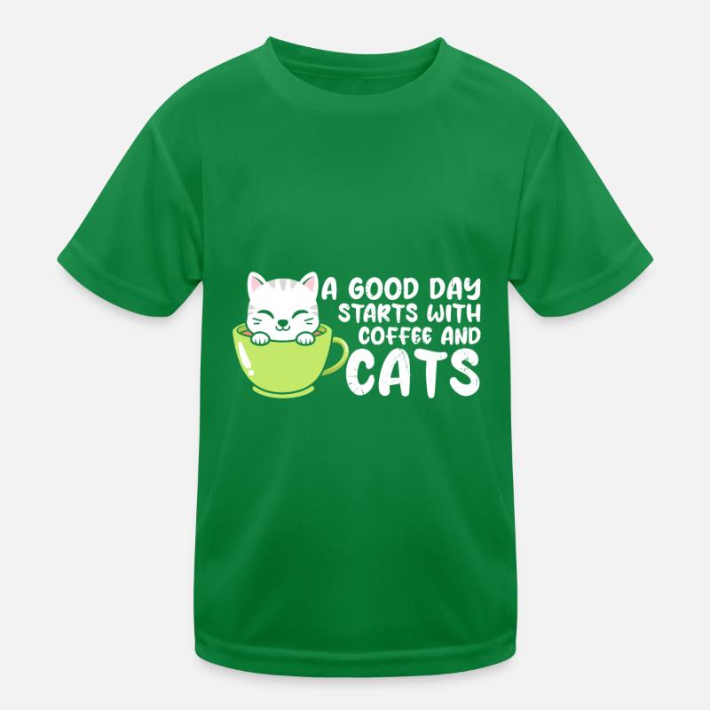 A good day starts with coffee and cats Kids Functional T-Shirt