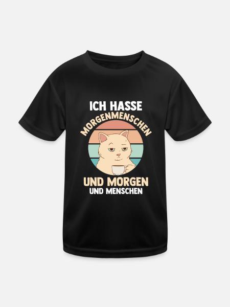 Ich Hasse Morgenmenschen Und Morgen Und Menschen K - Kinder Funktions-T-Shirt - Schwarz - Vorne