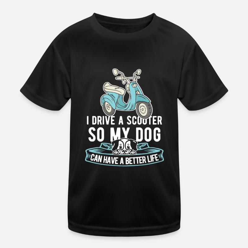 Motorroller Hund Kinder Funktions-T-Shirt