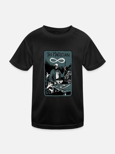 The Magician Skeleton Skull Tarot Card - Kinder Funktions-T-Shirt - Schwarz - Vorne