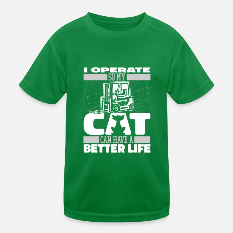 Forklift Forklift Driver Cat Kids Functional T-Shirt