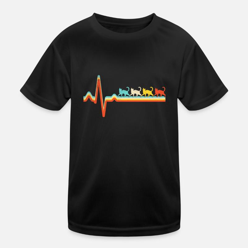 Katze Retro Herzschlag Kinder Funktions-T-Shirt
