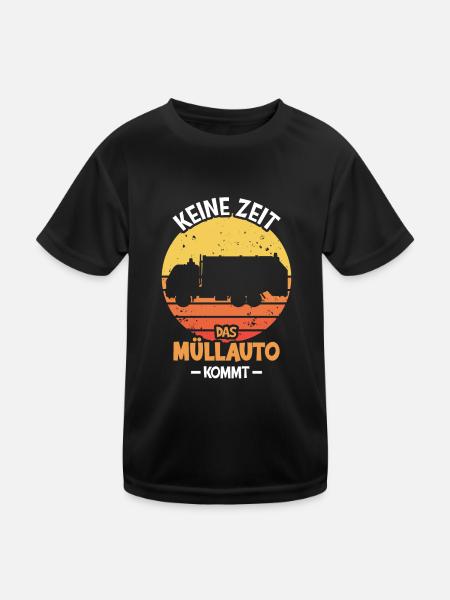 Keine Zeit das Müllauto kommt - Kinder Funktions-T-Shirt - Schwarz - Vorne