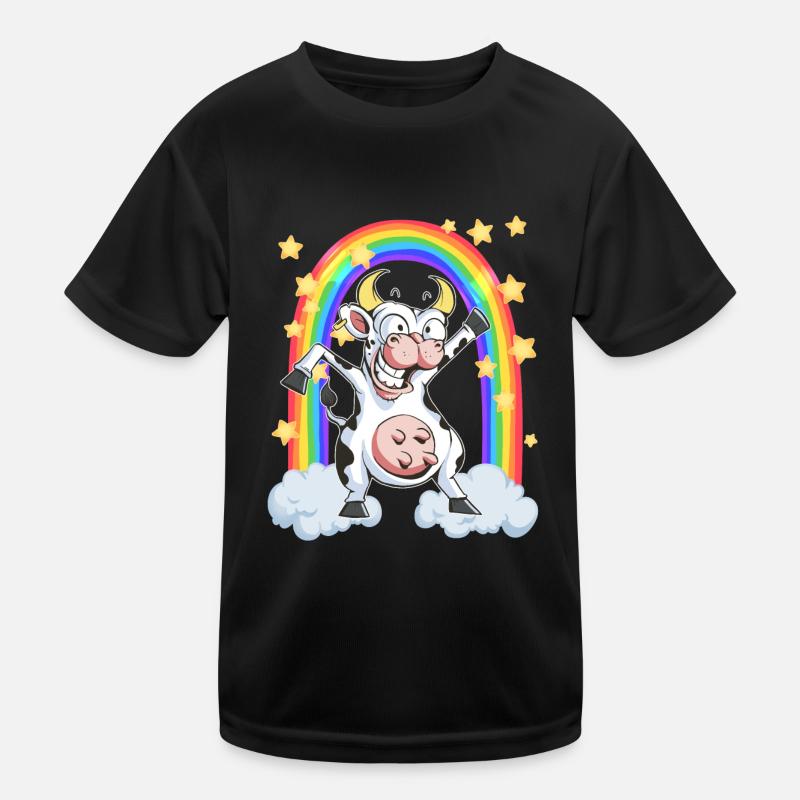 Rainbow cow crazy dancing fun funny Kids Functional T-Shirt