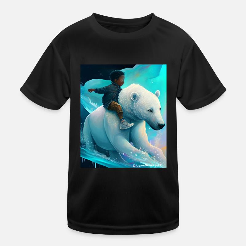 Kind reitet Eisbär Kinder Funktions-T-Shirt