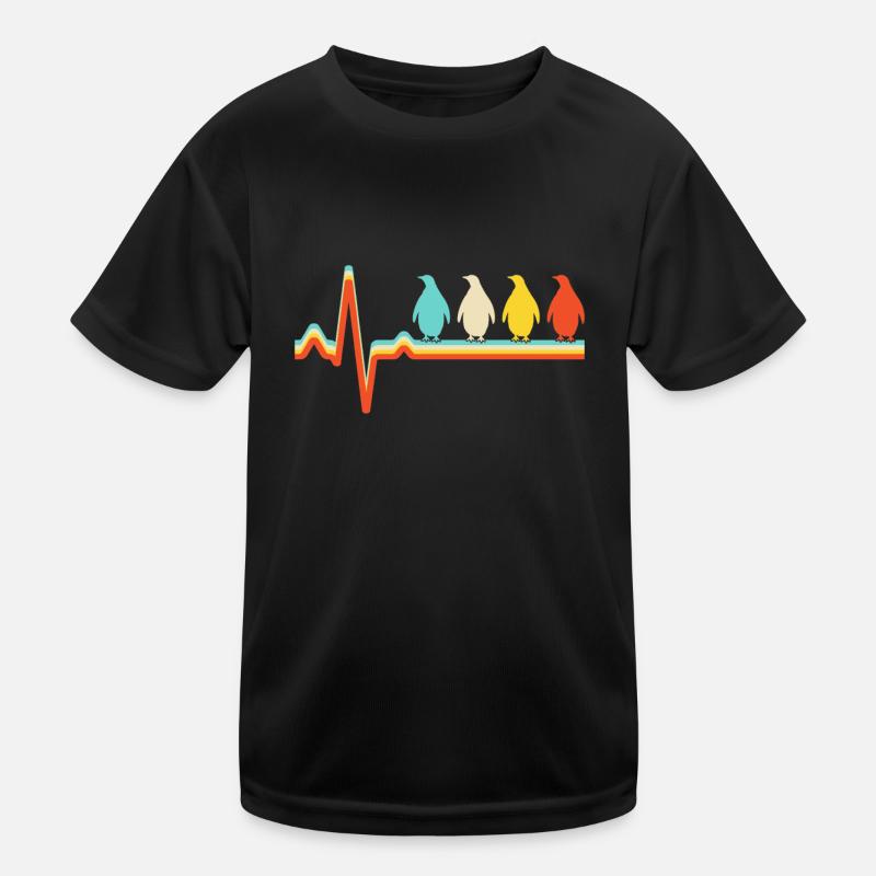 Pinguin Retro Herzschlag Kinder Funktions-T-Shirt