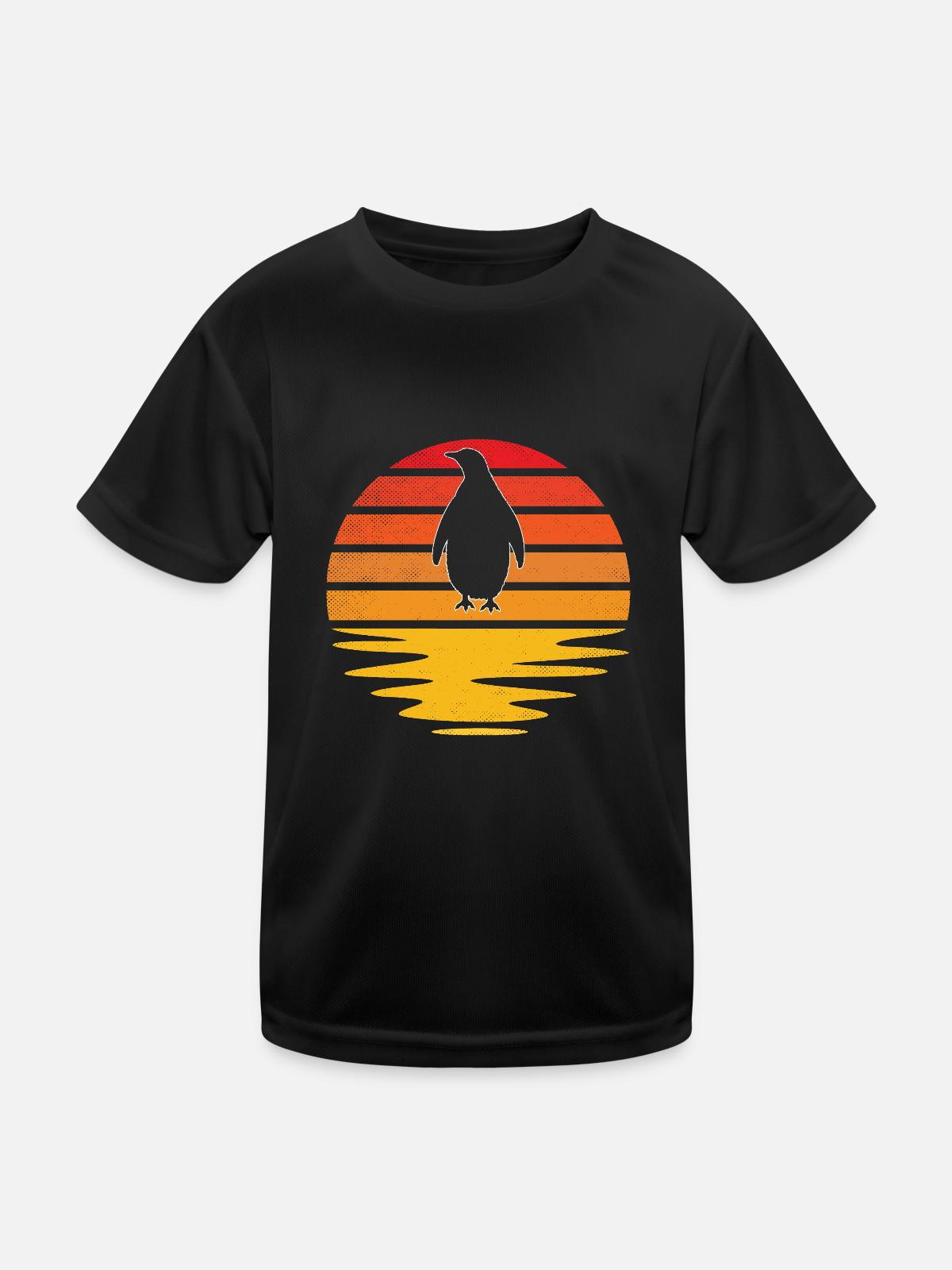 Pinguin Retro - Kinder Funktions-T-Shirt - Schwarz - Vorne