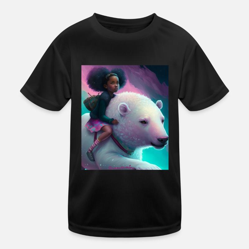 Schwarzes Mädchen reitet auf Eisbär Kinder Funktions-T-Shirt