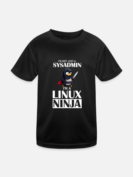 Linux Ninja I'm not a SysAdmin Tux Ninja Wizzard - Kinder Funktions-T-Shirt - Schwarz - Vorne