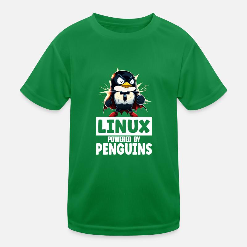 Linux Tux Penguin Powered by Sudo Superhero Kinder Funktions-T-Shirt