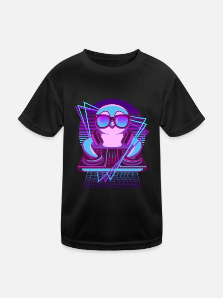 Party Musik Techno Pinguin Vaporwave DJ Pinguin - Kinder Funktions-T-Shirt - Schwarz - Vorne