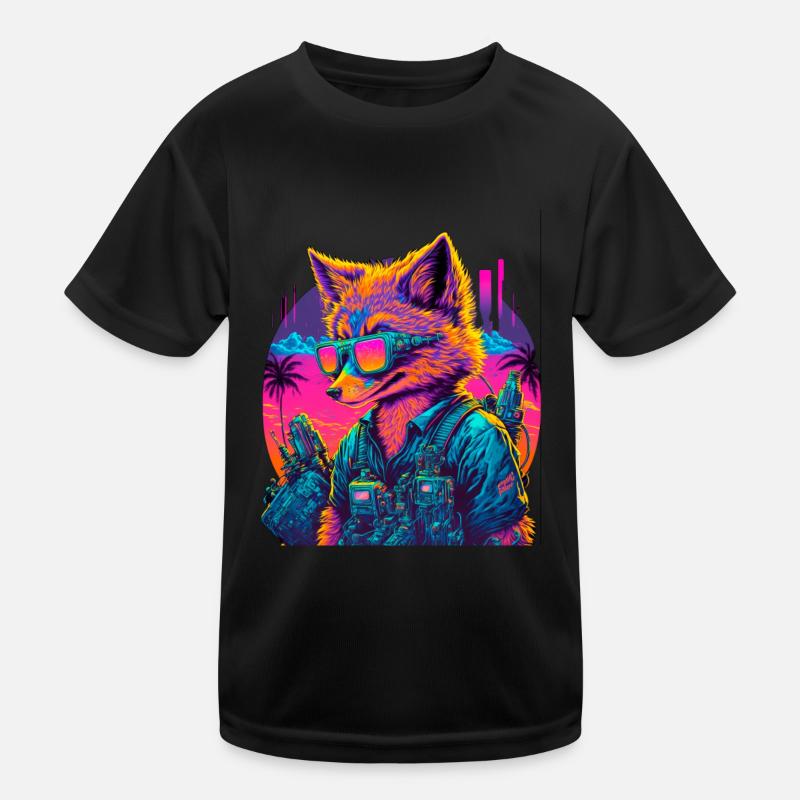 Retro Futuristic Synthwave Fox Kinder Funktions-T-Shirt