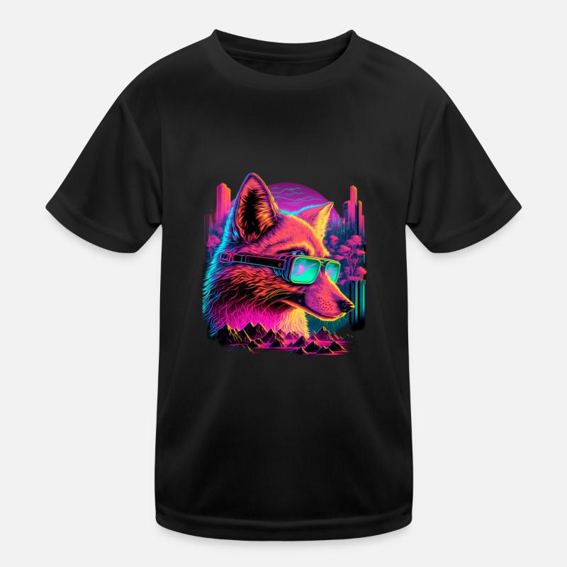 Retro Futuristic Synthwave Fox Kinder Funktions-T-Shirt