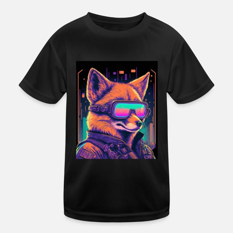 Retro Futuristic Synthwave Fox Kids Functional T-Shirt