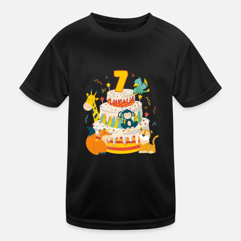 7th Birthday Cake Animals Party Gift 7 Years Old Kinder Funktions-T-Shirt
