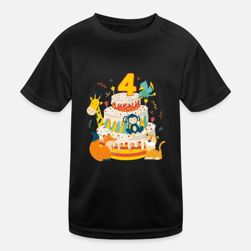 4th Birthday Cake Animals Party Gift 4 Years Old Kinder Funktions-T-Shirt